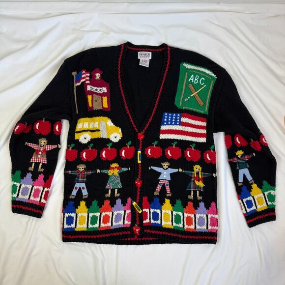 PBJ Sport Cardigan Sweater S M Back 2 School Bus Kids Students Teacher Classroom - Picture 7 of 11